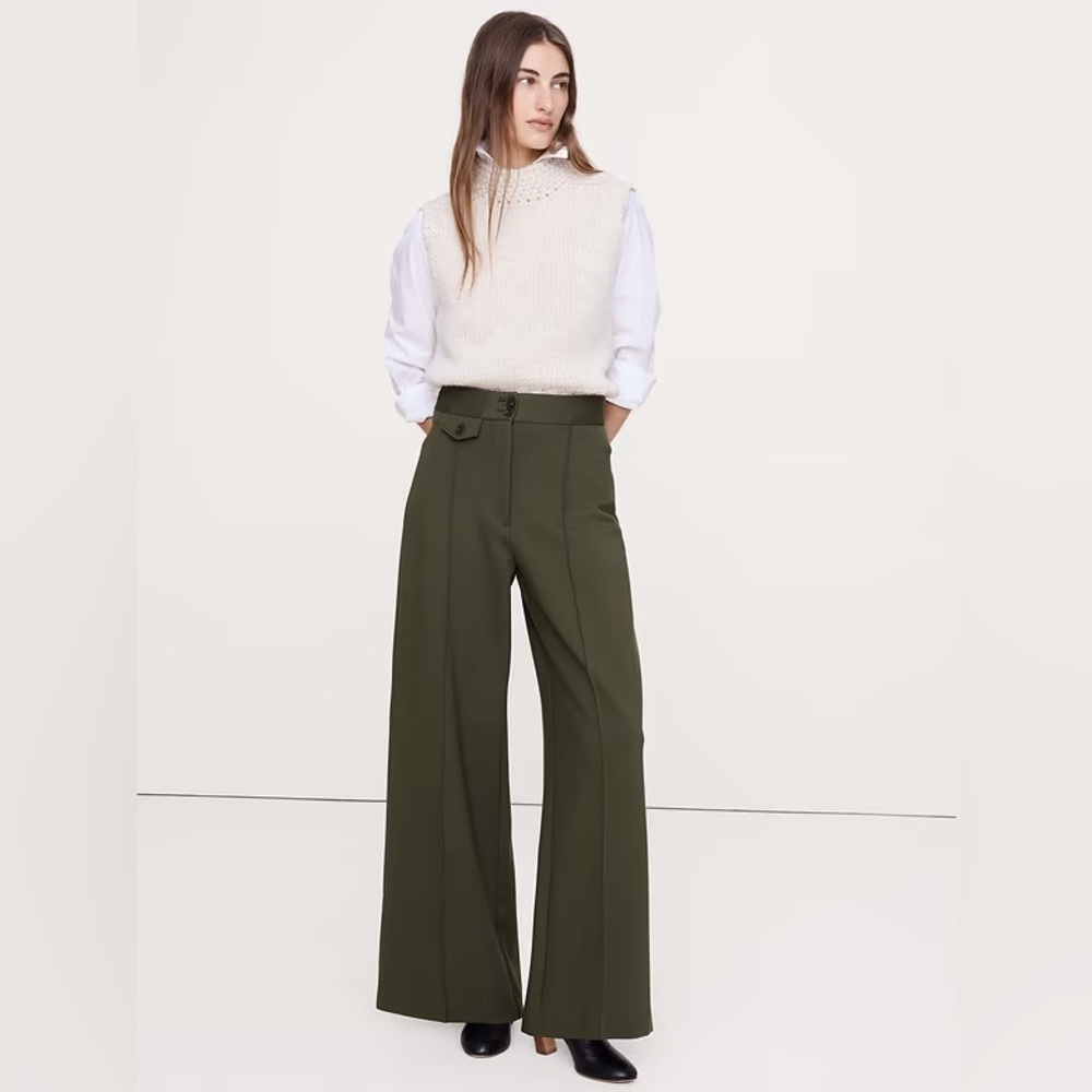 NWT! Banana Republic Olive Green High Rise Wide-Leg Drapey Ponte Pant🩷